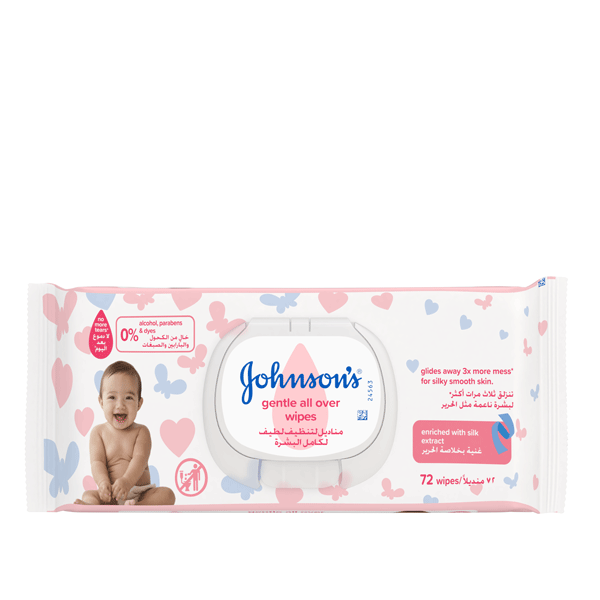 Johnson's® baby gentle all over wipes the best all over wipes for your baby. - مناديل جونسون بيبي اللطيفة للجسم كله