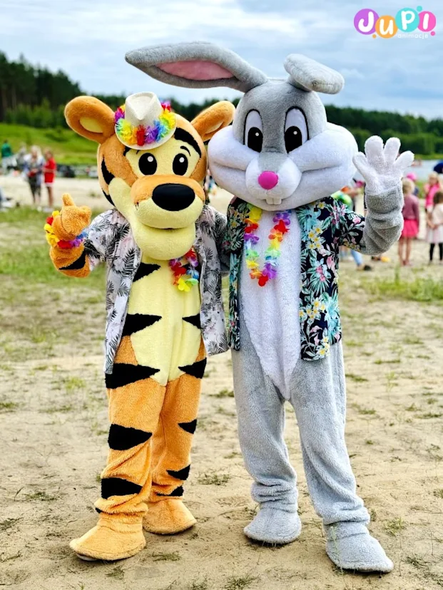 zywe maskotki tygrysek krolik bugs hawajczyk na hawajskim party jupi animacje
