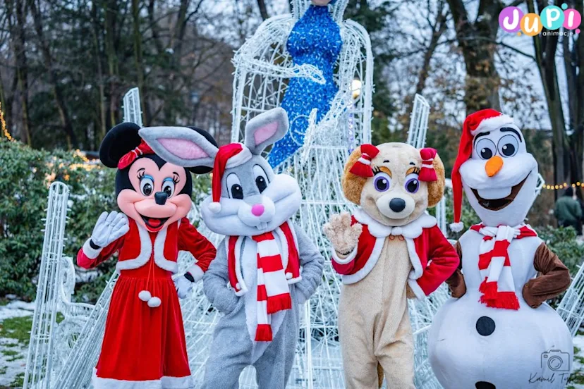 swiateczne mikolajkowe zywe maskotki myszka miki krolik bugs piesek suzi balwan olaf