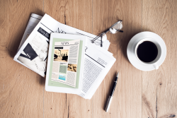 Press page cover image with newspapers on a desk