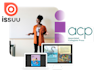 Teacher using digital textbooks and online learning materials with Issuu including Issuu and ACP logos