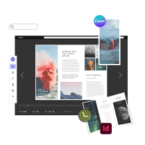 Image showing an Issuu Digital Leaflet with the integrations such as Canva and Indesign. 