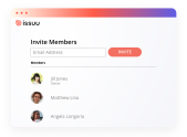 Issuu user interface, how to invite people to the Groups feature.
