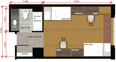 Floor plan for a double room at George Mason University Floor plan for a double room at George Mason University