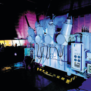 A large power unit in a purple backlit room A large power unit in a purple backlit room
