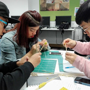 Students working on 3D models for architecture course Students working on 3D models for architecture course