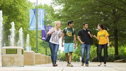International students walk on campus at George Mason University International students walk on campus at George Mason University