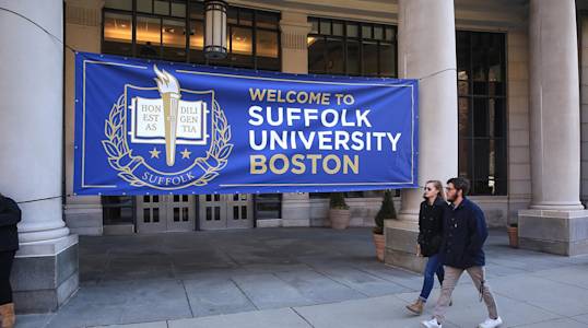 Welcome sign on campus at Suffolk University Welcome sign on campus at Suffolk University