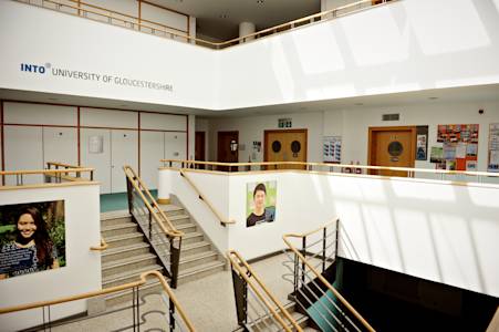 Internal view of the entrance area to the INTO centre with staircase Internal view of the entrance area to the INTO centre with staircase