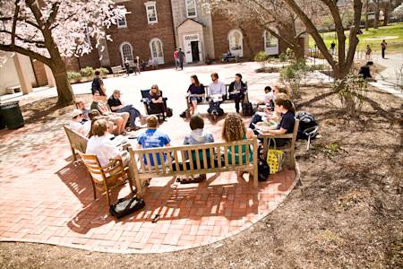 Study outside on campus in The Forest at Drew University Study outside on campus in The Forest at Drew University