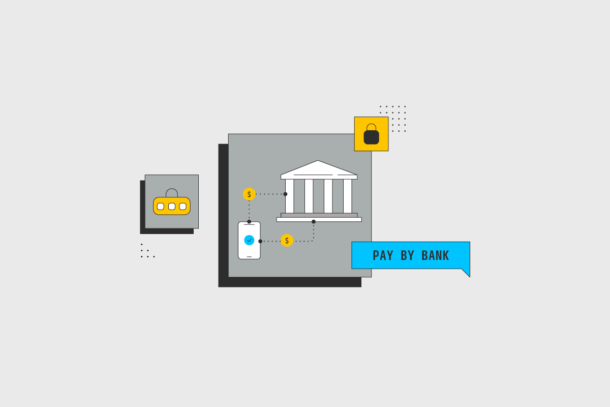 Secure pay by bank showing bank and lock representing security
