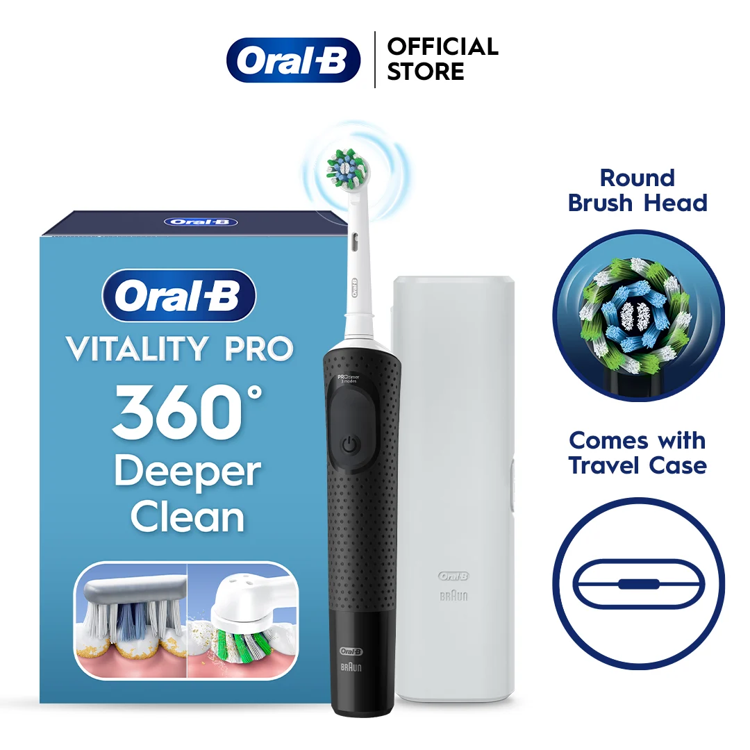Oral-B Vitality Pro Travel Edition Electric Toothbrush Black - Product Front View with Packaging 