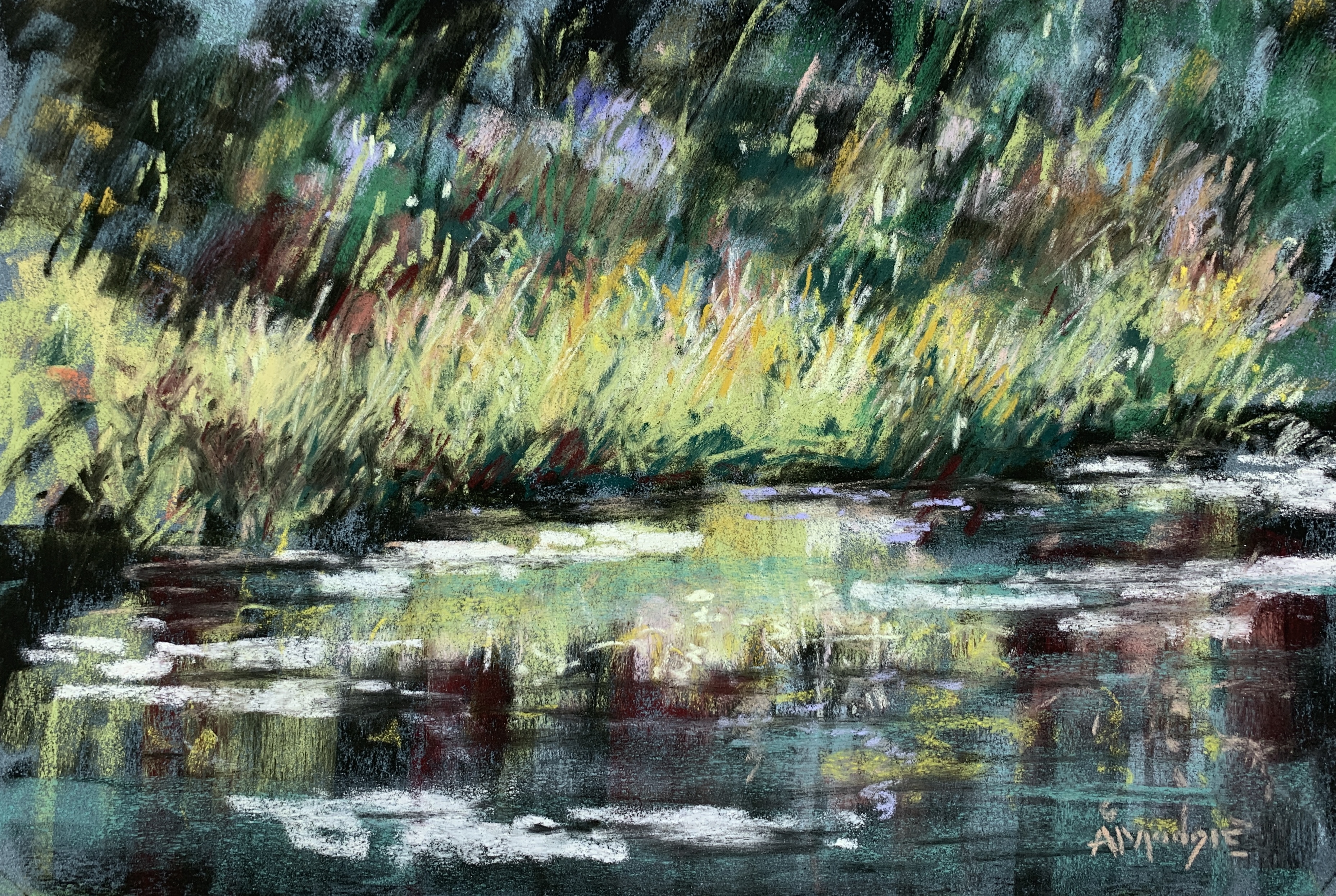 River Reflections (pastel, mounted)