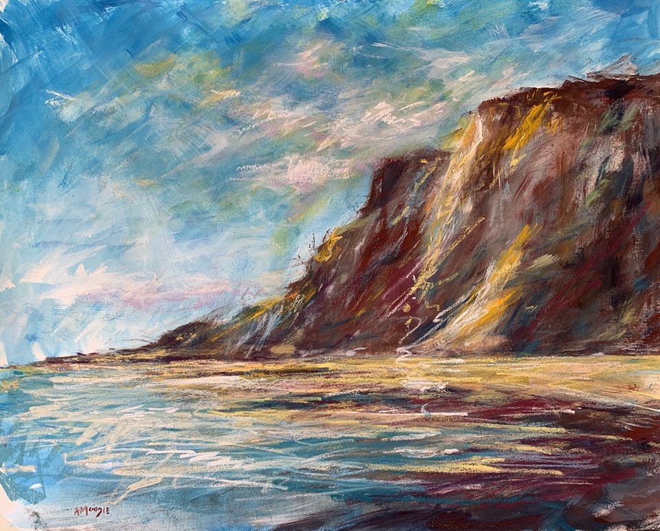The Cliffs Glinting (mixed media, mounted)