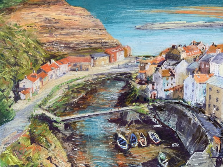 Staithes View (pastel, mounted)