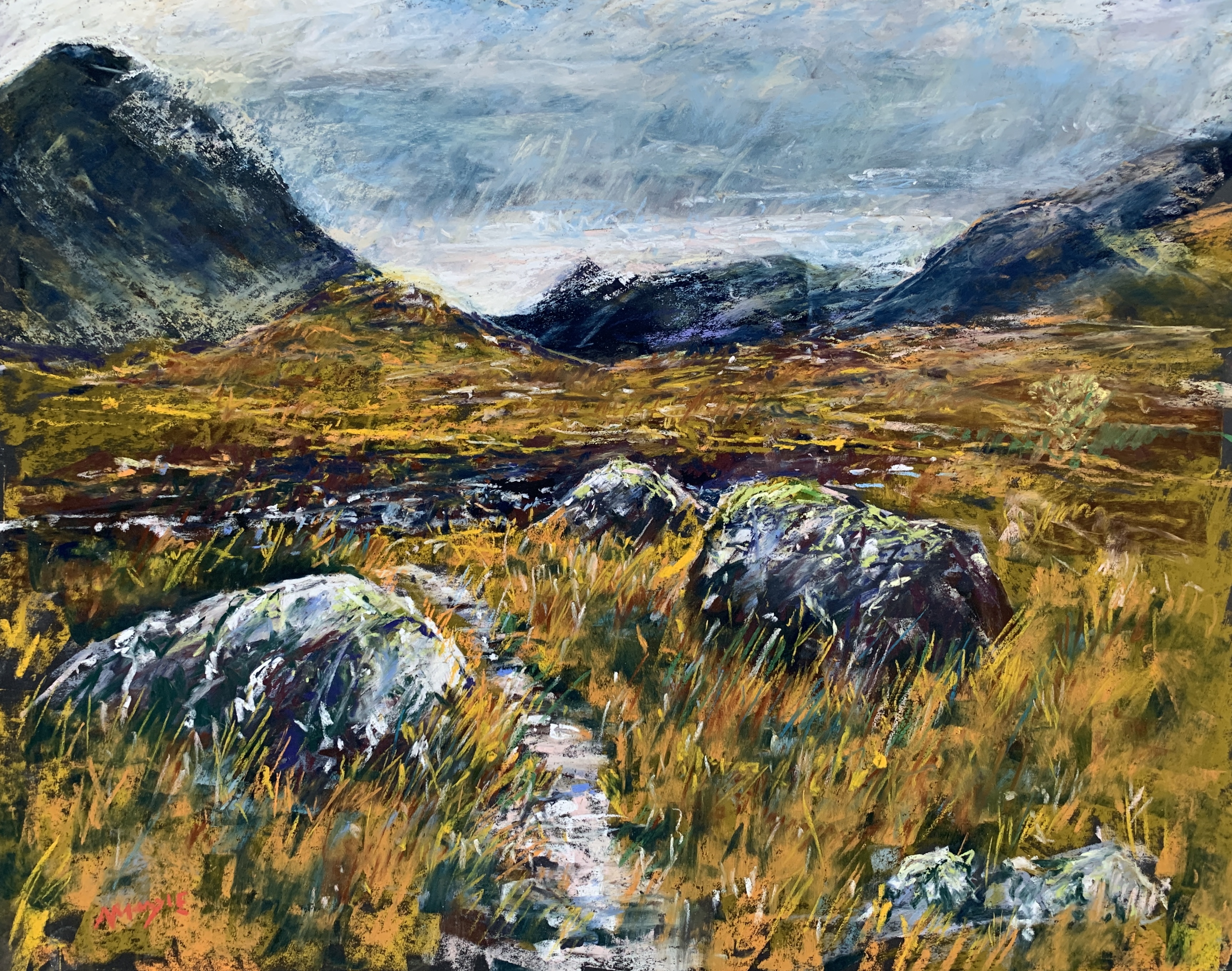 Sligachan Rocks, Isle of Skye (pastel, mounted)