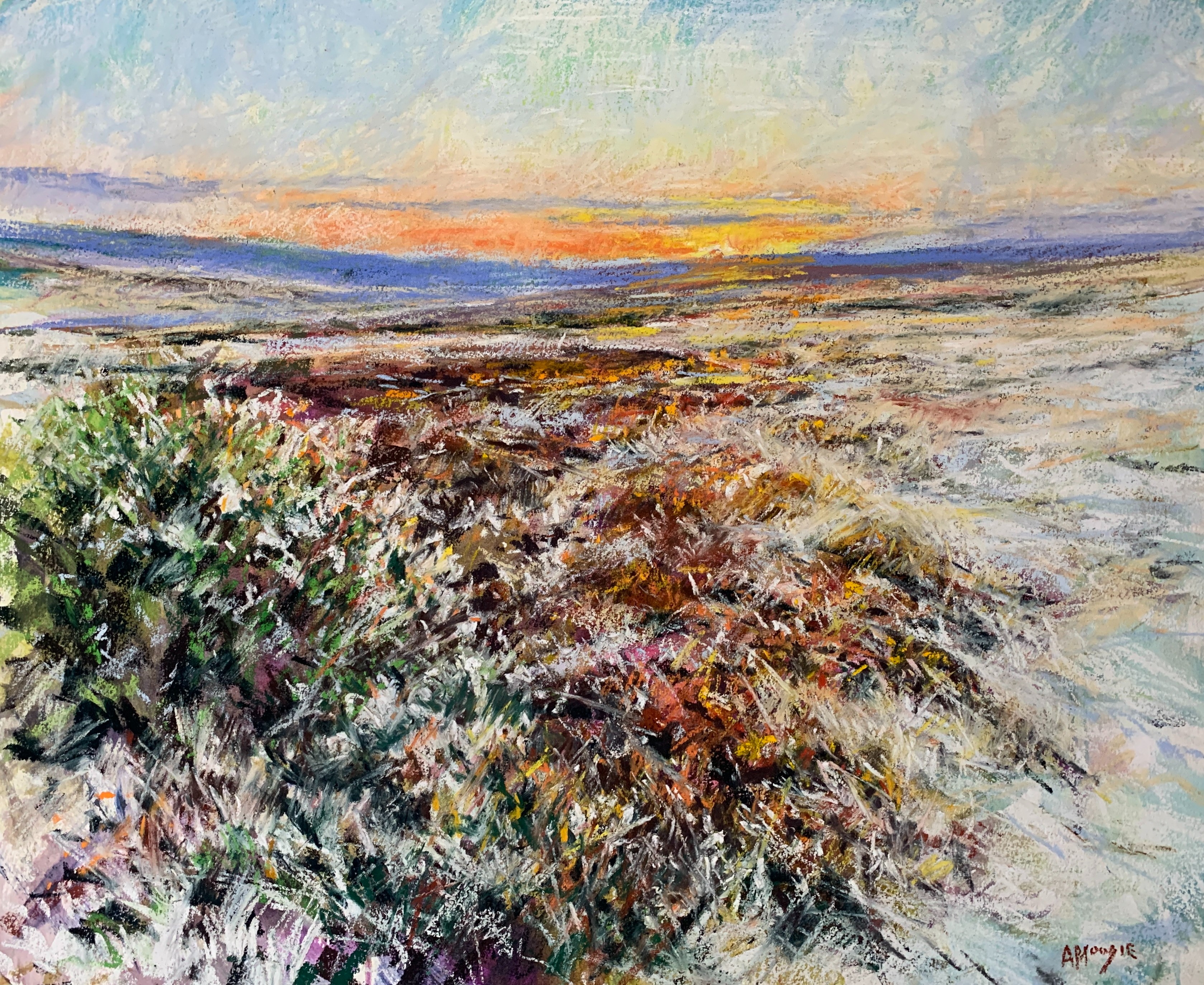 Winter Sun Over The Moor (mixed media, mounted)