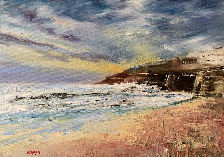 Morning Waves, Whitley Bay (oil on canvas)