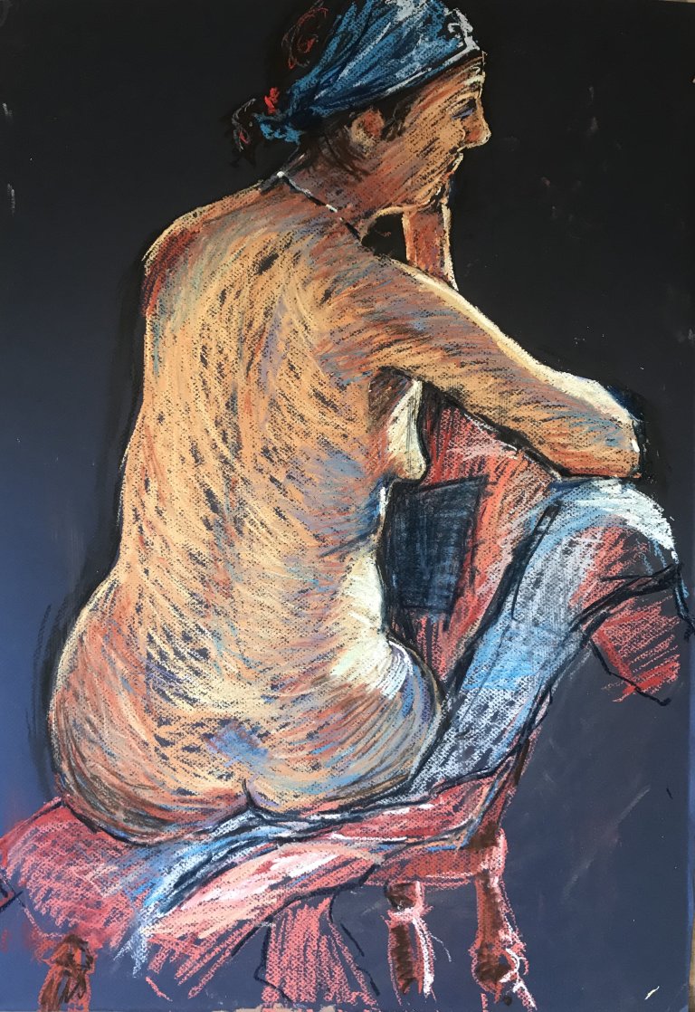Life Study - Ruth on Blue (pastel, mounted)