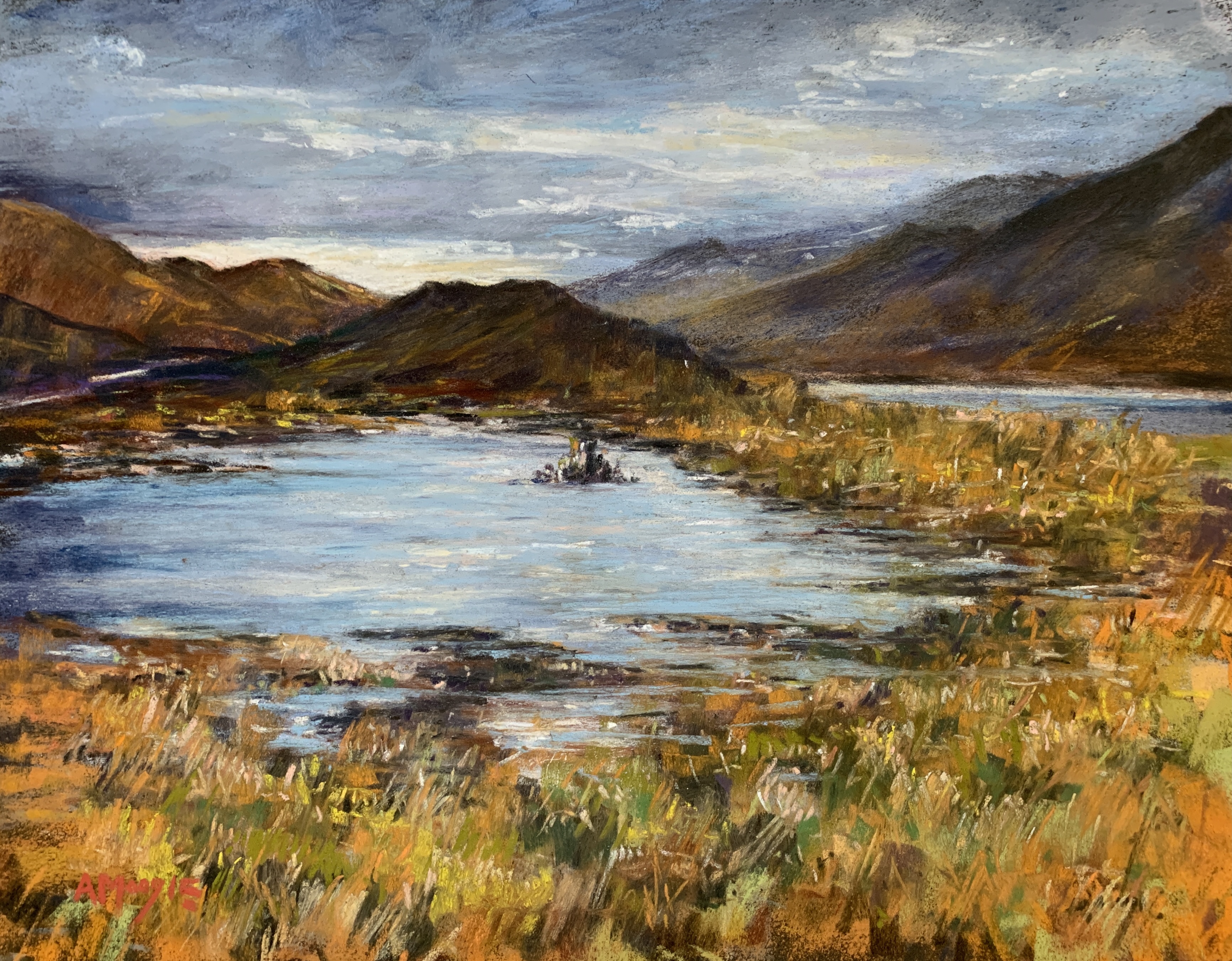 Beside Loch Cluanie, Highlands (pastel, mounted)