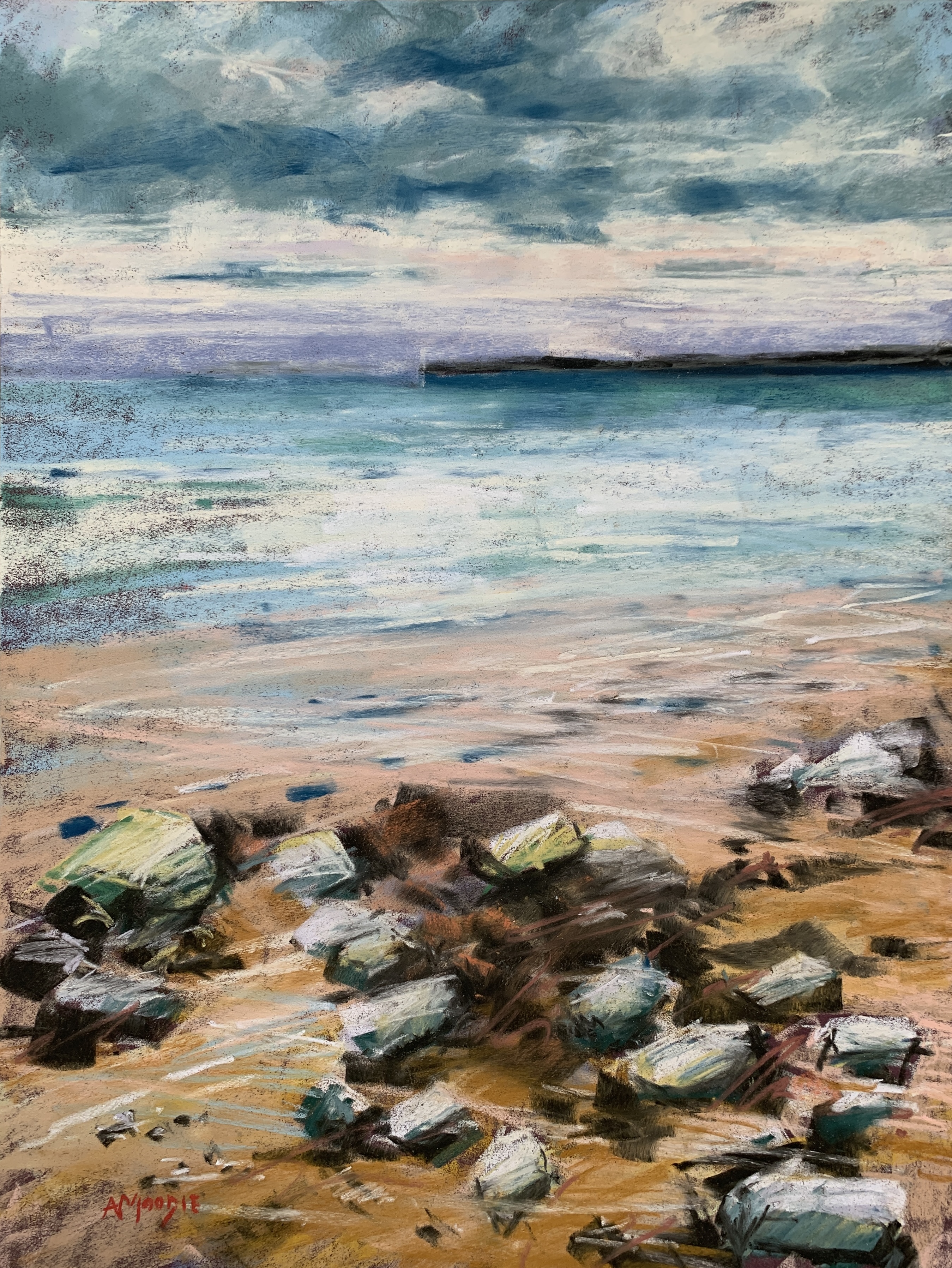 Evening Sky and Rocks (pastel, mounted)