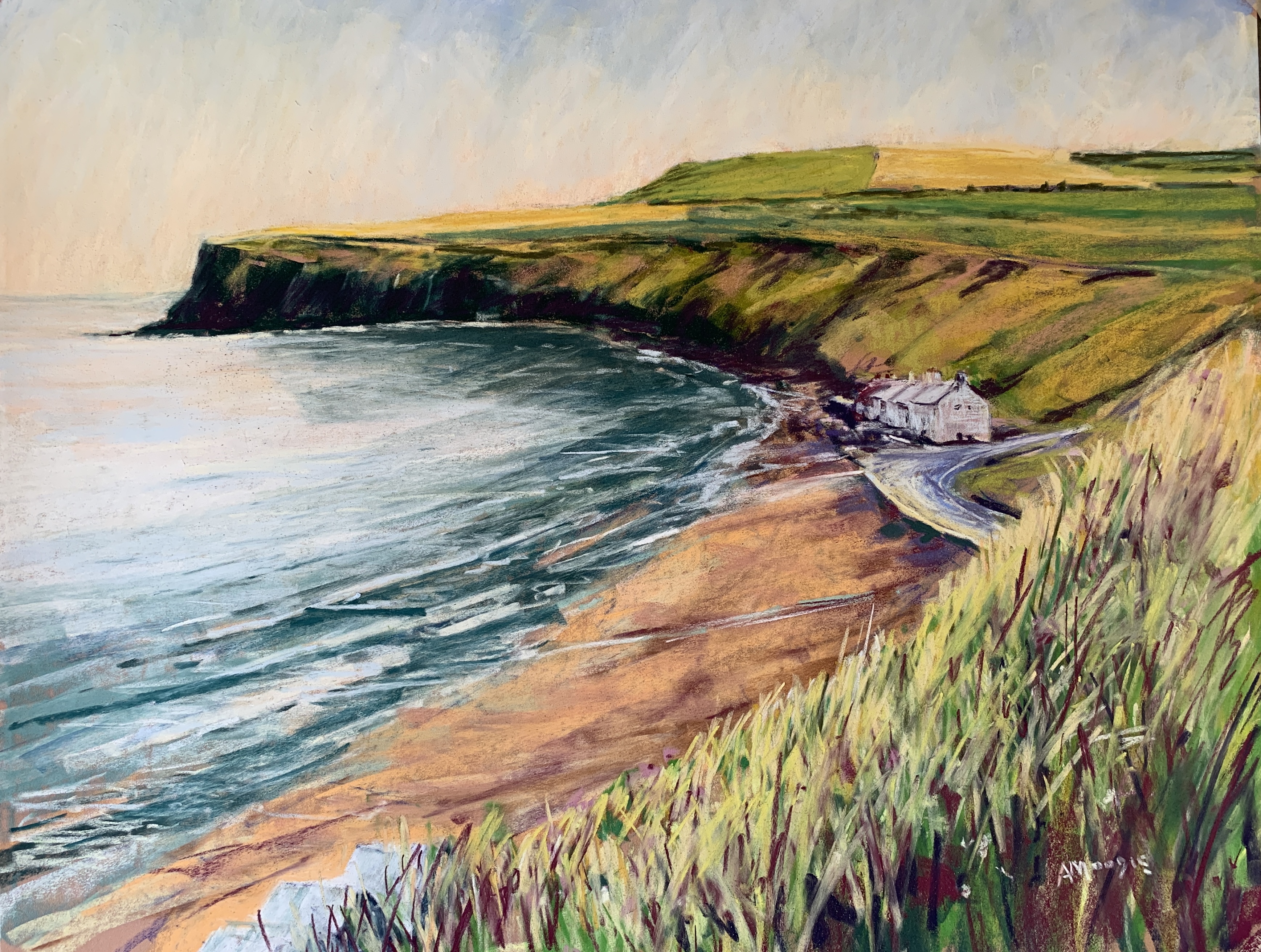 Saltburn in Sun (pastel, mounted)