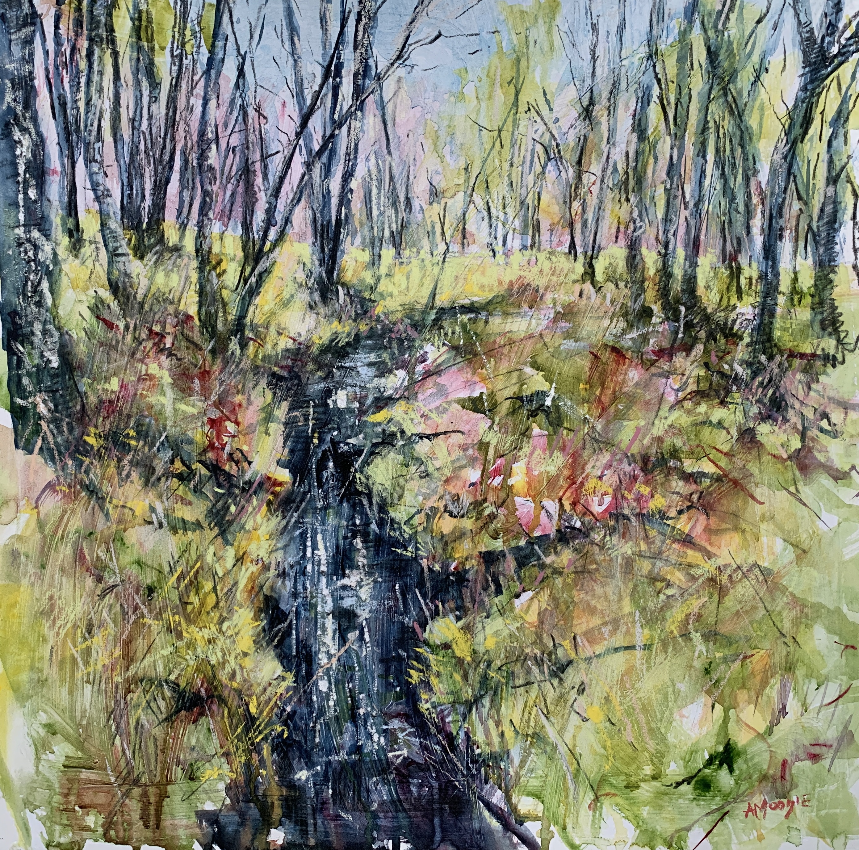 Woodland Burn (mixed media, mounted)