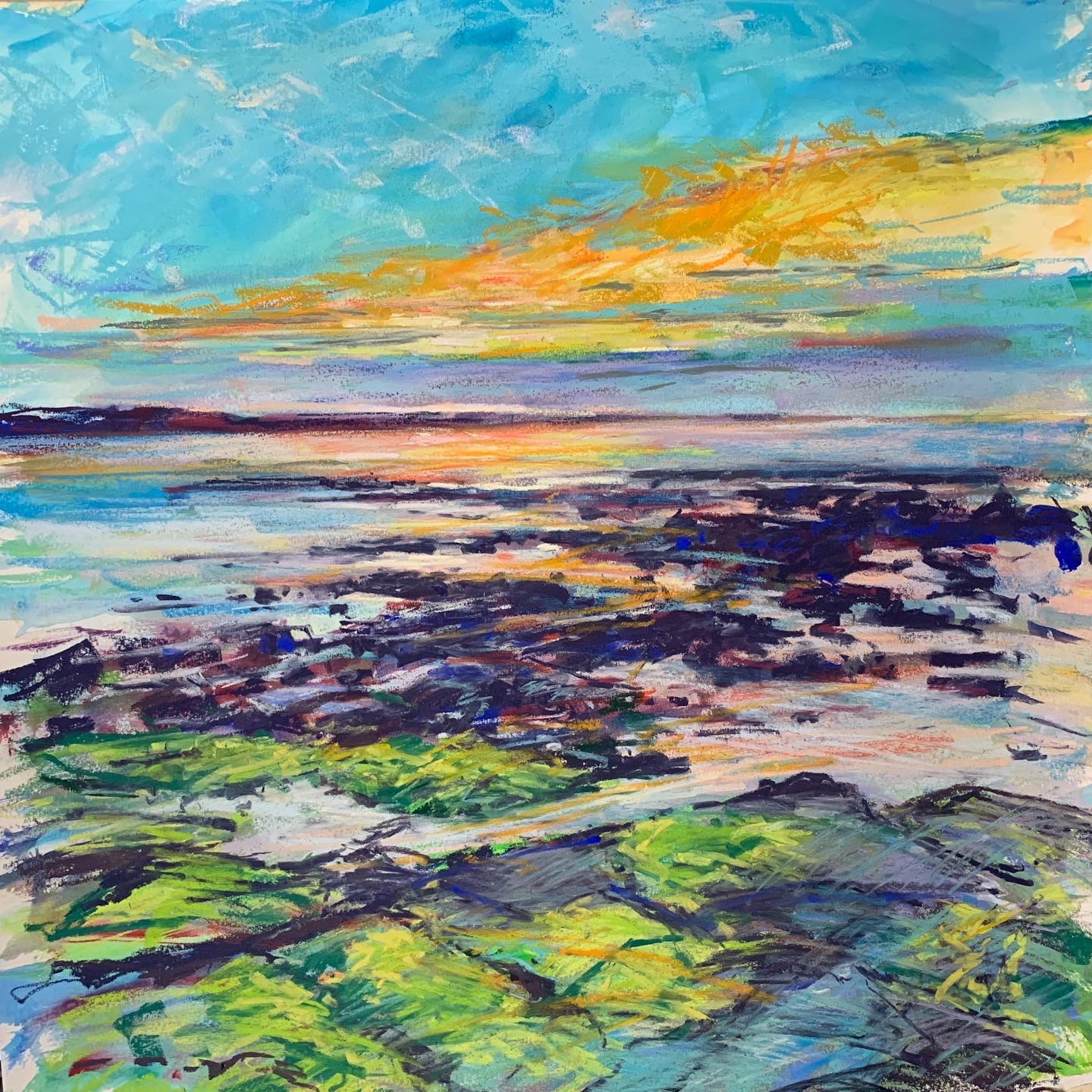 Golden Shore (mixed media, mounted)