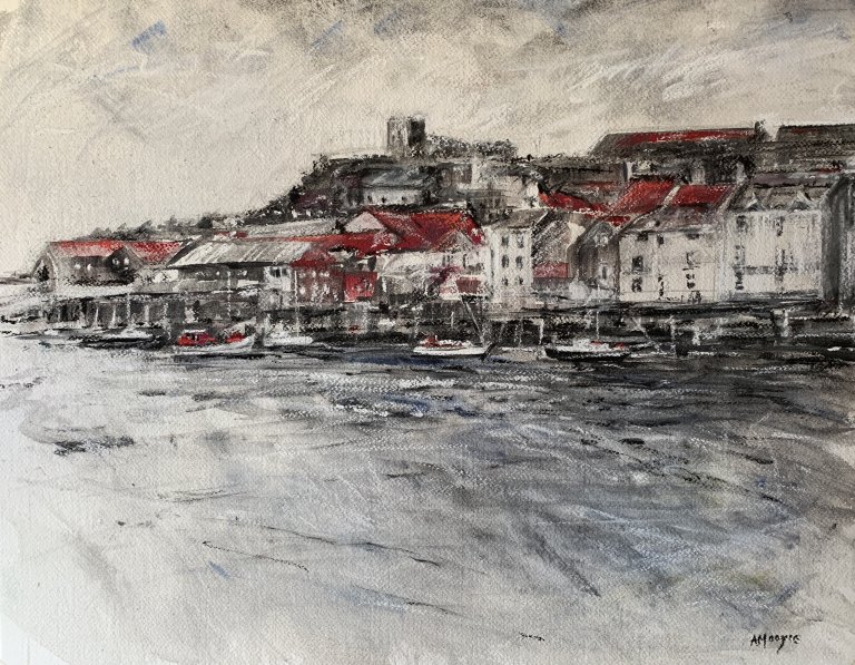 East Cliff Whitby (mixed media, mounted)