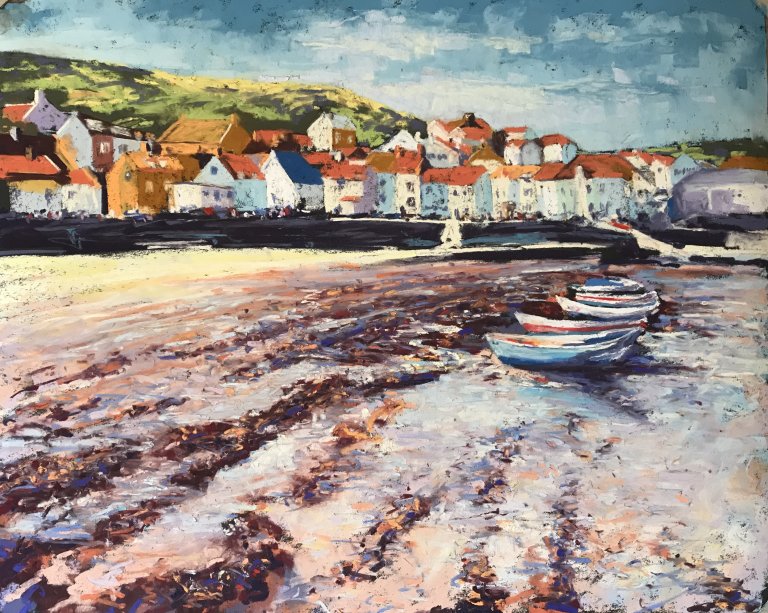 Morning Glow, Staithes (pastel, mounted)