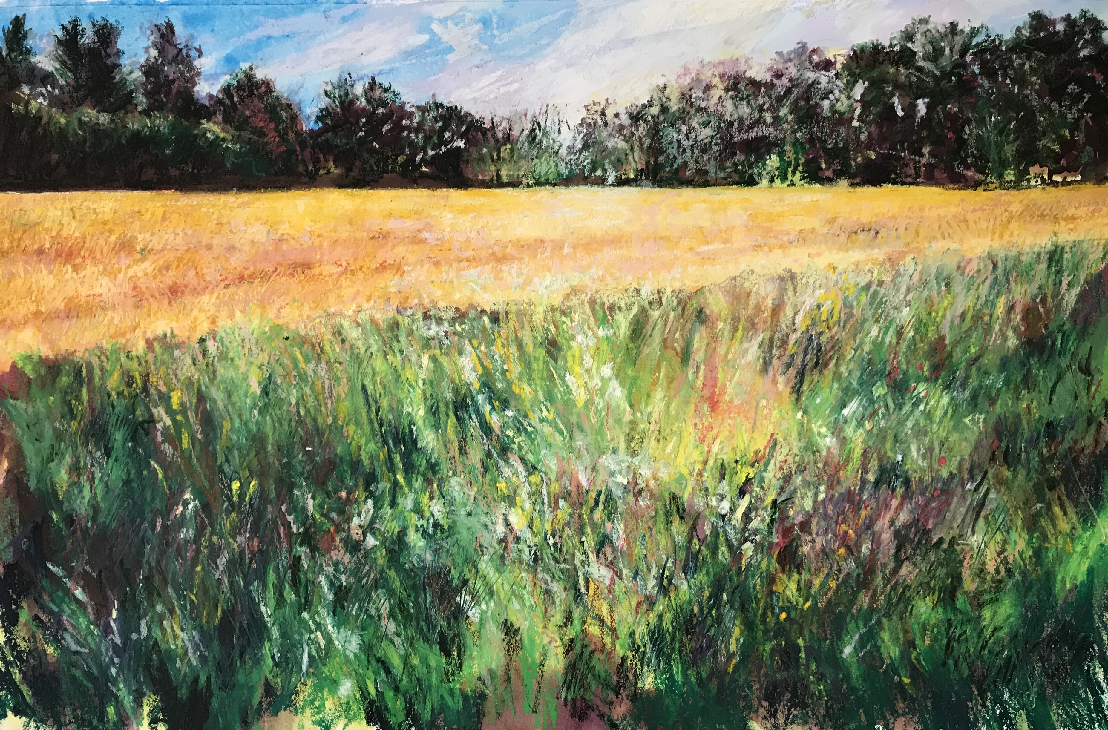 Wheatfield at Dusk (mixed media, framed)