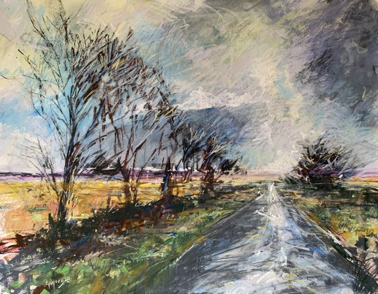 Moors Road (mixed media, mounted)