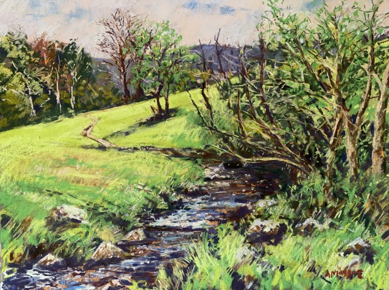 Twisting Beck, Hebden (pastel, mounted)