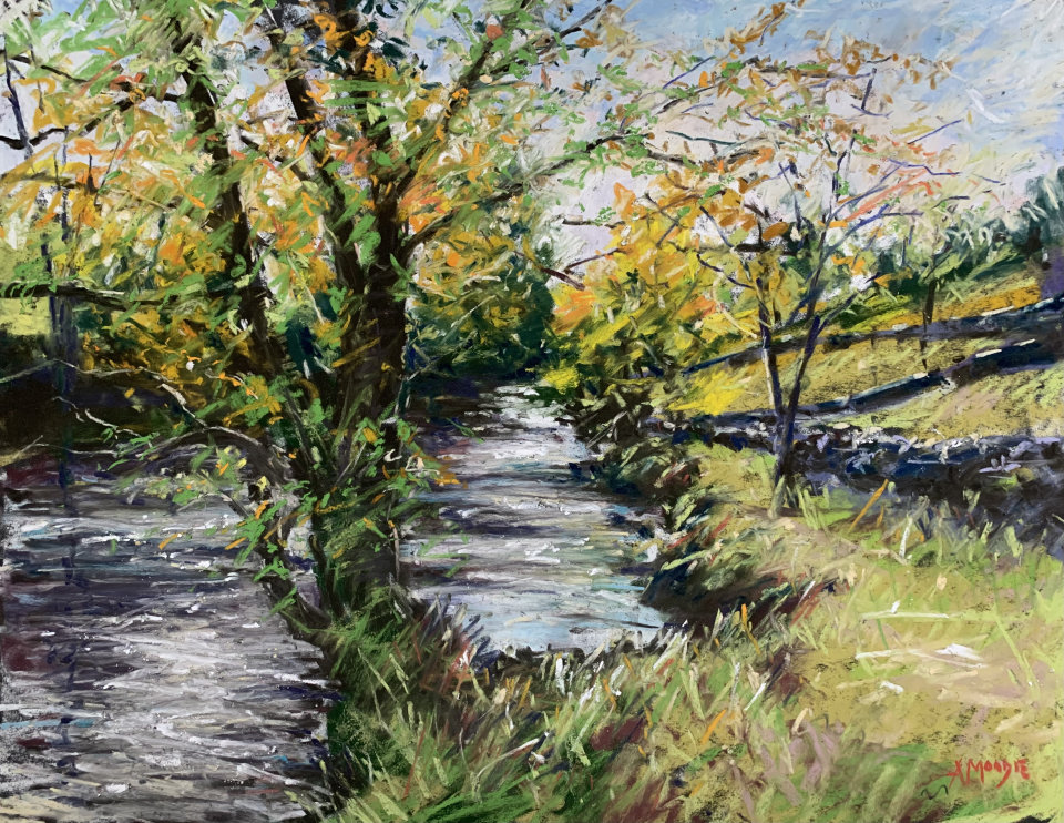 The River Ebbs Light, Kettlewell (pastel, mounted)