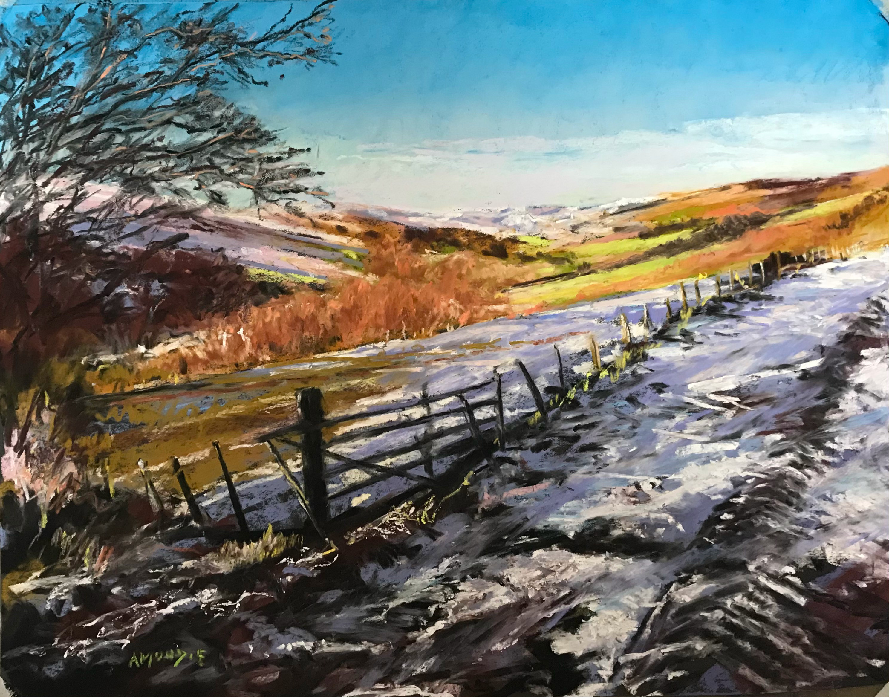 Tractor Tracks in Snow (pastel, mounted)