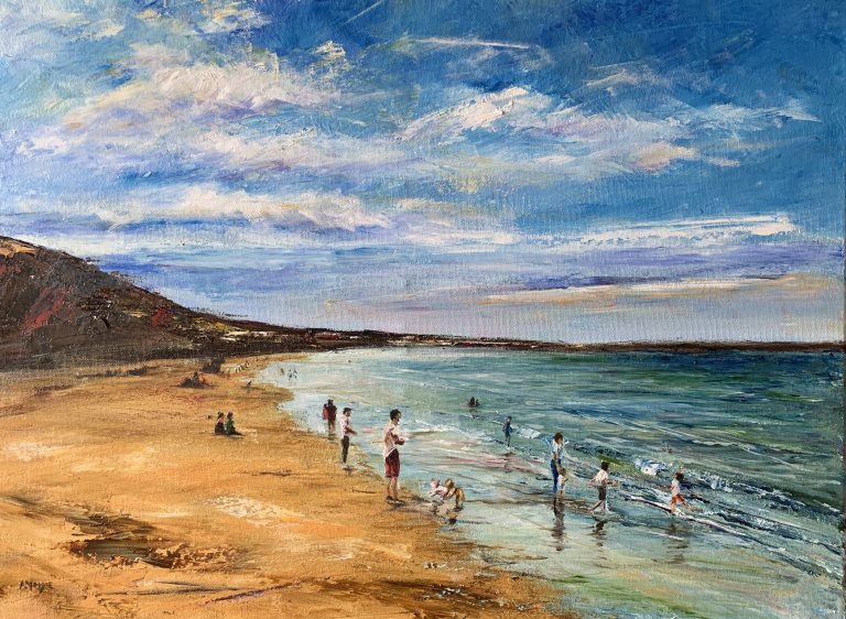 Evening Play Filey (oil on canvas)
