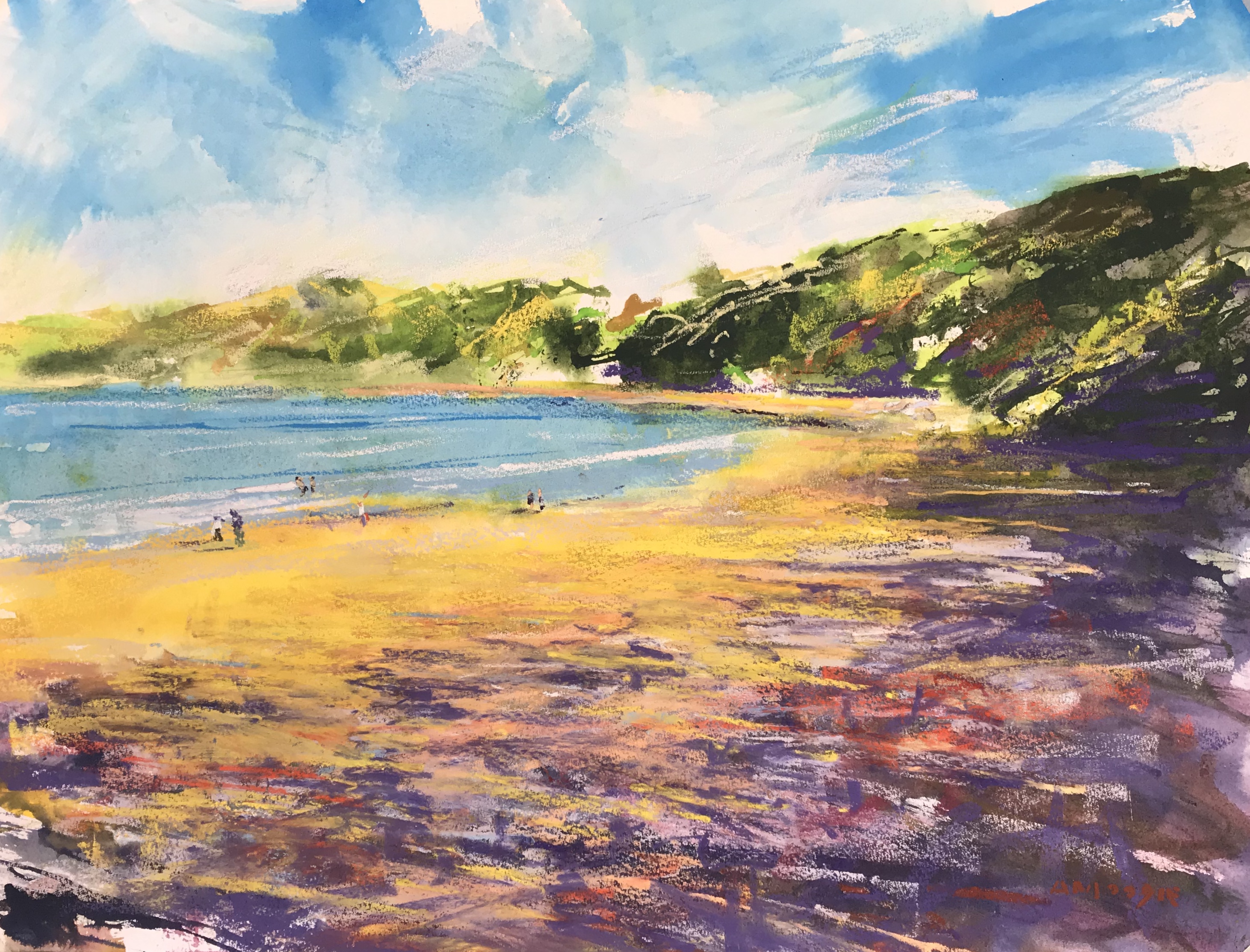 Runswick Beach (mixed media, framed)