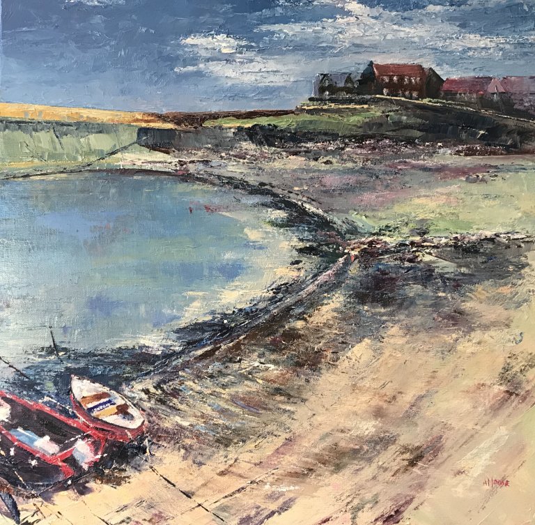 Boats in Craster Harbour (oil on canvas)