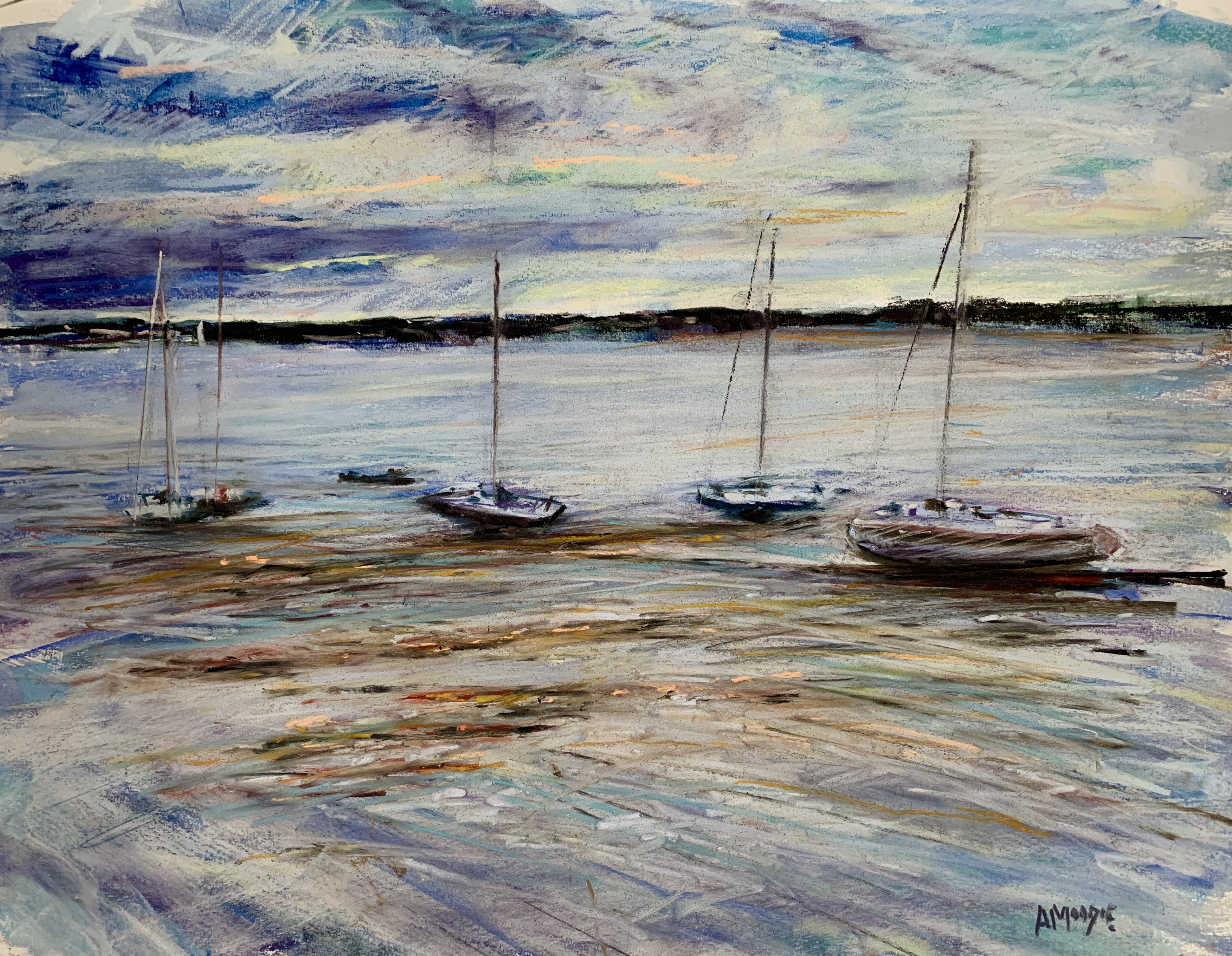Boats in Morning Light, Beadnell (pastel, mounted)