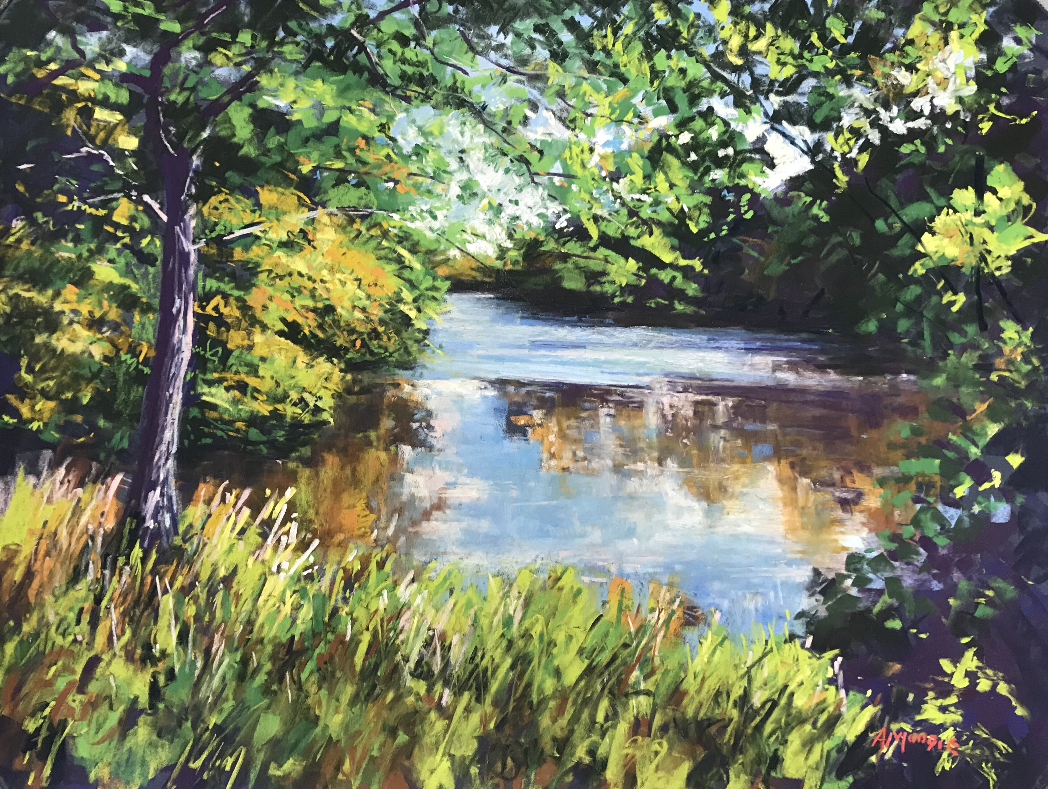 The Lake at Harewood (pastel, mounted)