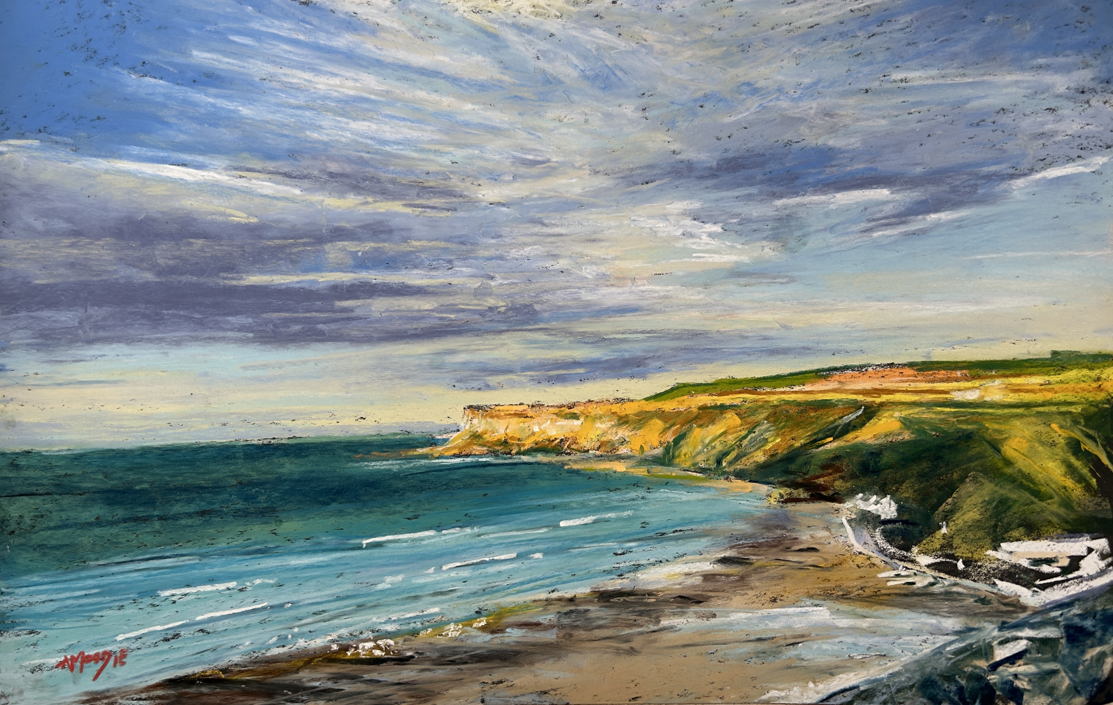 Saltburn in Golden Light (pastel, mounted)
