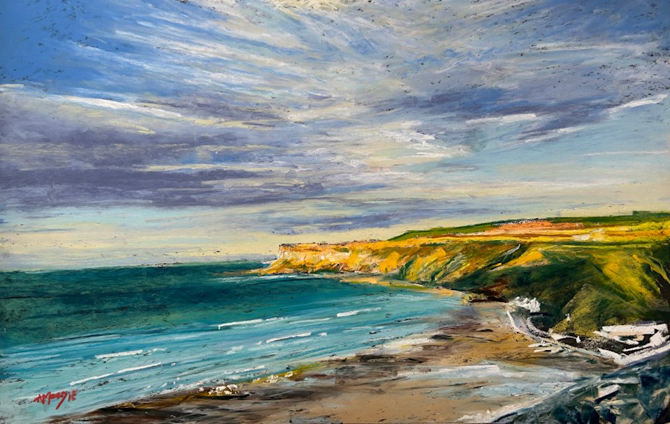 Saltburn in Golden Light (pastel, mounted)