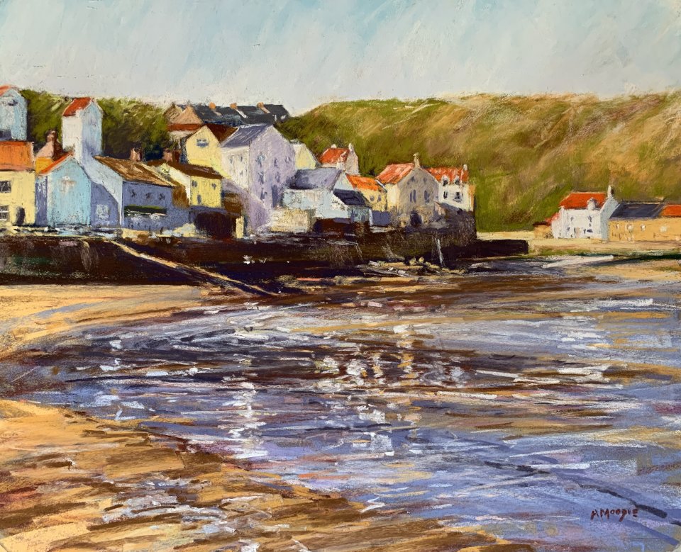 Winter Harbour, Staithes (pastel, mounted)