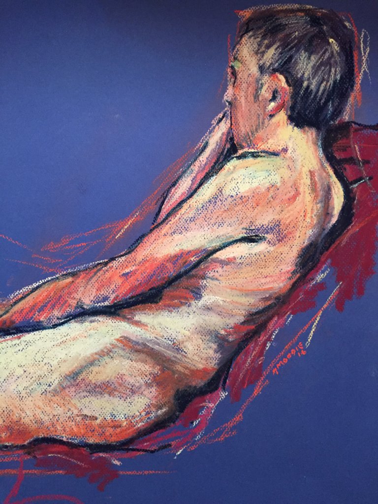 Life Study - Man on Blue (pastel, framed)