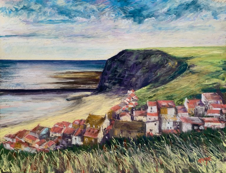 Staithes From Above (pastel, mounted)