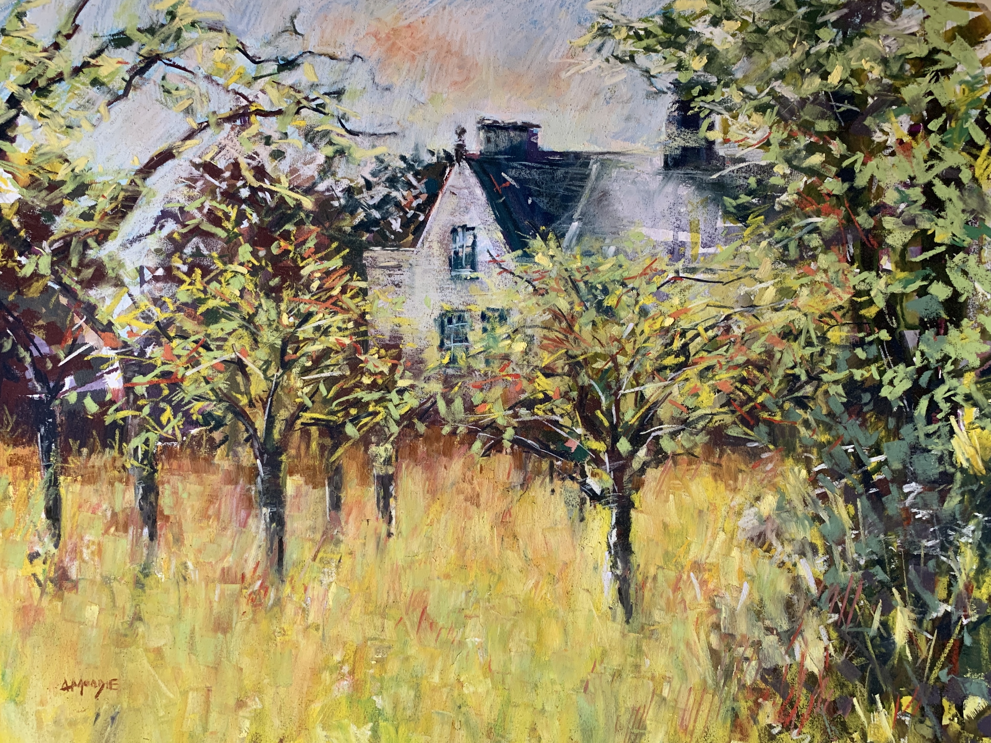 Evening Orchard (mixed media, mounted)