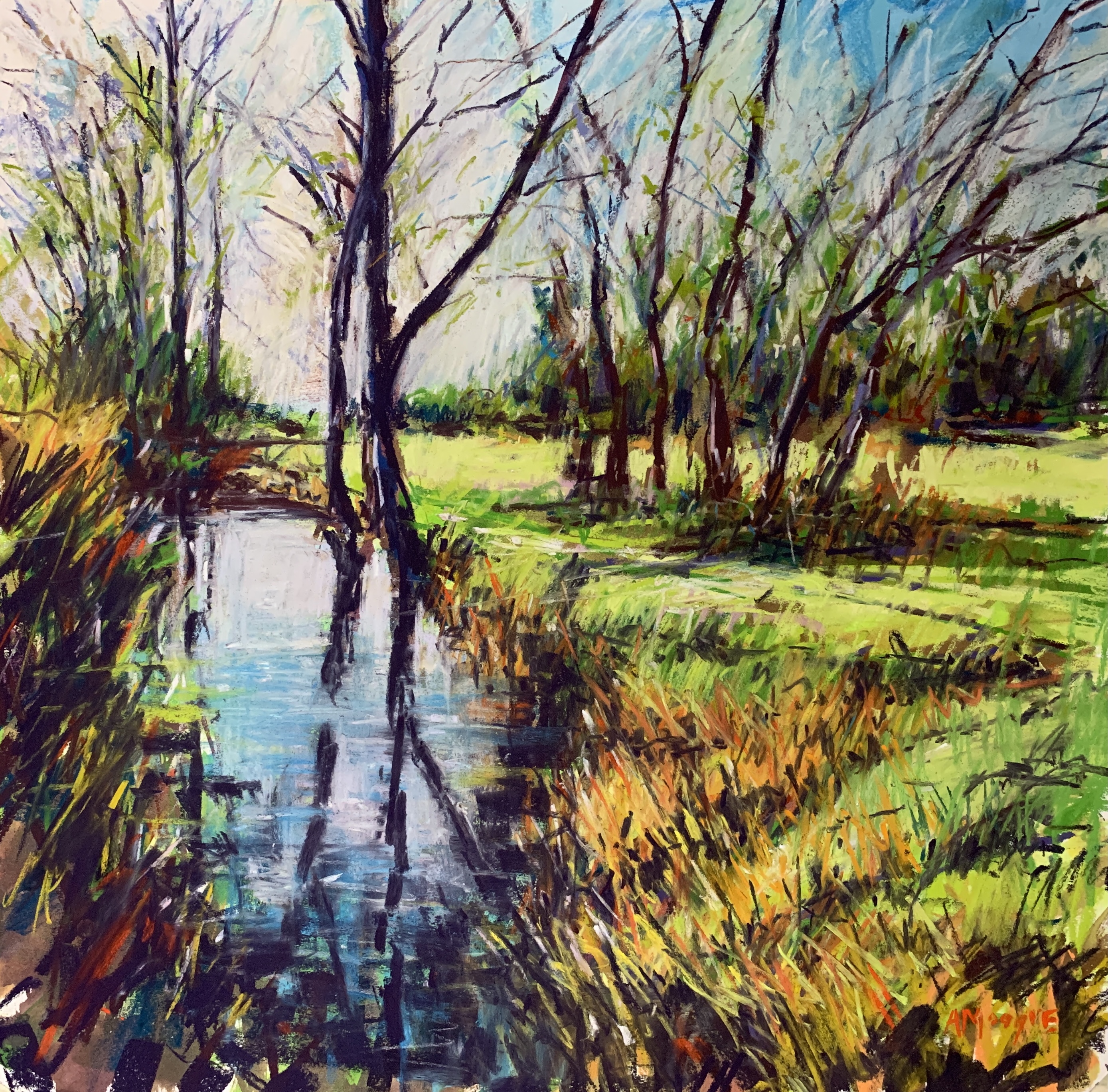 Stream Light (mixed media, mounted)