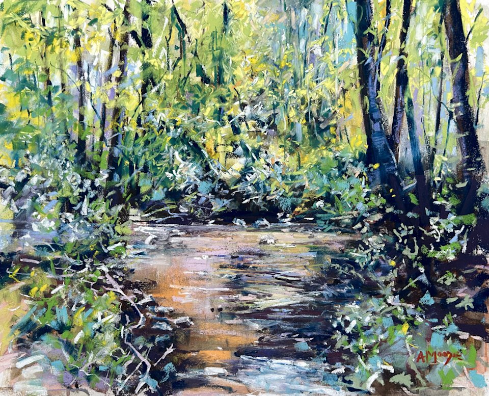 Woodland Water (mixed media, mounted)