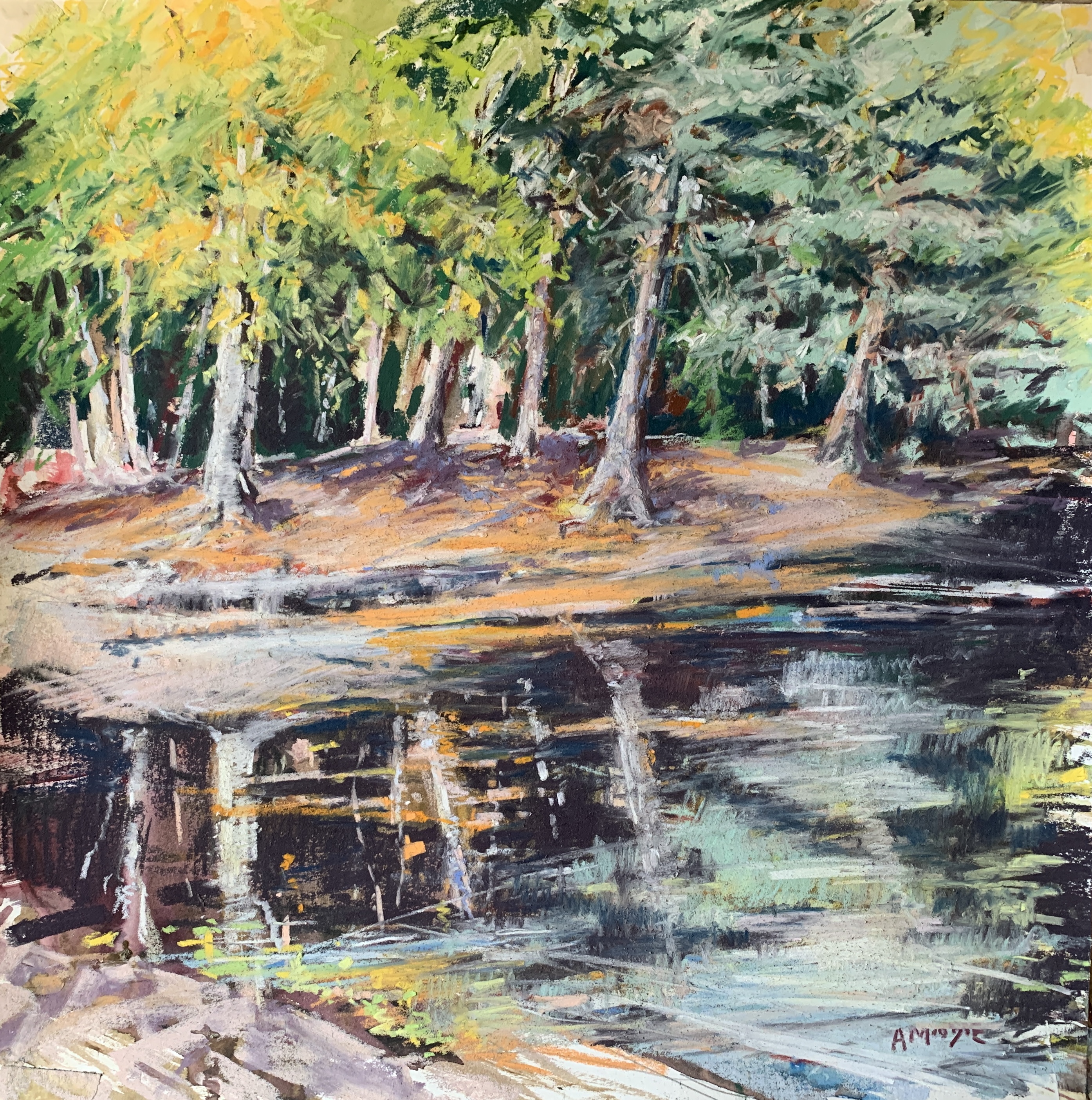 Woodland Lake (mixed media, mounted)(