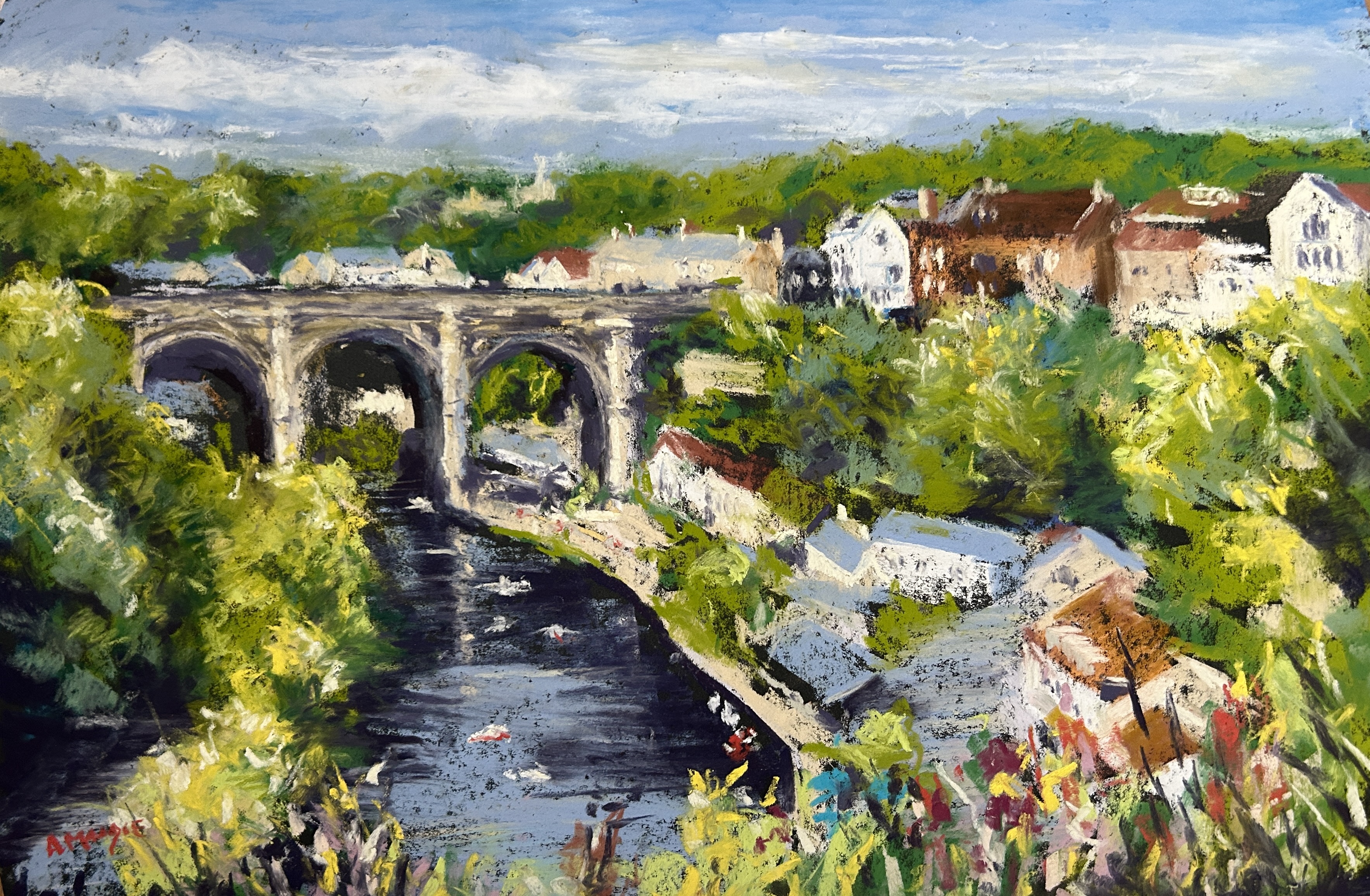 Knaresborough Viaduct (pastel, framed)